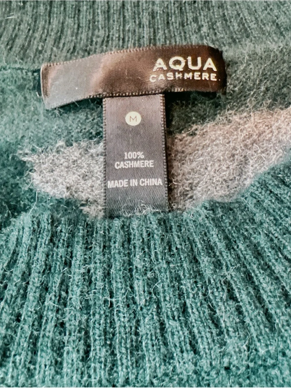 100% Cashmere by Aqua Teal, Gray & Cream Camo Crew Sweater - Picture 3 of 6